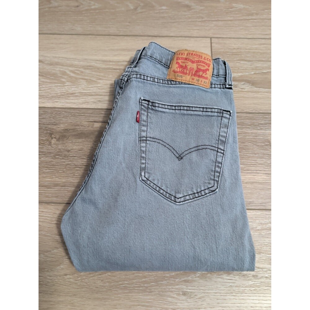 LEVI'S 505 DENIM JEANS TAPERED STRETCH LIGHT WASH GRAY MENS 30X32-(29X32actual)